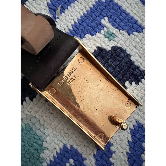 Dolce & Gabbana Basic Gold Brass Brown Leather Belt - Picture 6 of 7